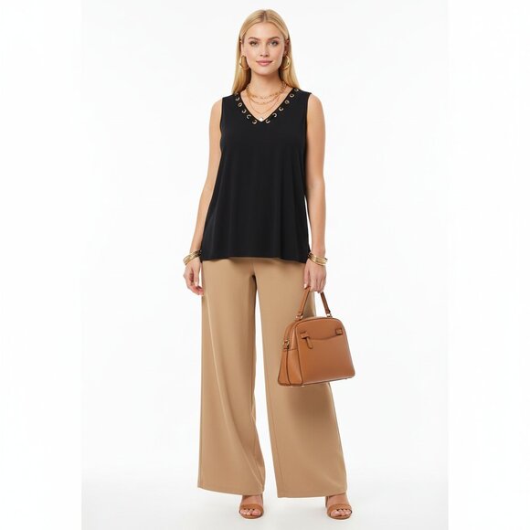 Carmen Marc Valvo Blue Sleeveless Gold Grommet Neck Night Life Blouse Top NEW 2X - Picture 5 of 5